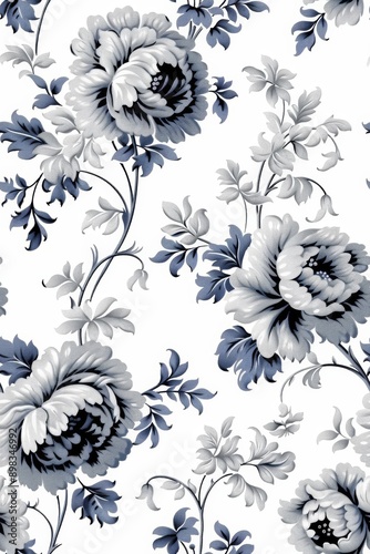 Elegant Monochrome Floral Pattern on White Background
