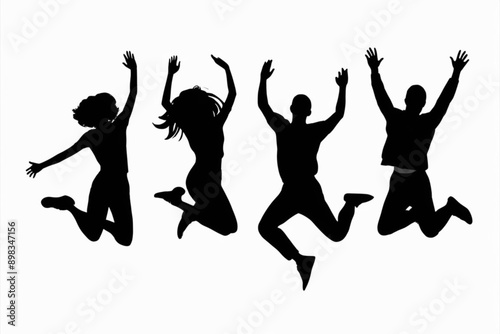 A set of jumping people silhouette 