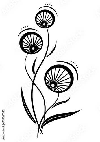 Fantasy isolated black flowers bouquet on white background. Night summer bouquet design element. Floral ornament. Holiday design of flowers for card, poster and other project. Printable home decor.