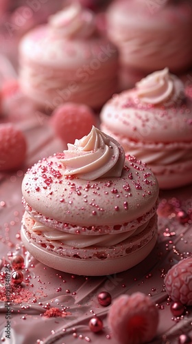 Valentaines day macaron in style of intricate texture megawave sparkling photo
