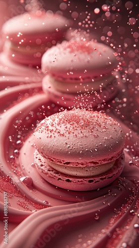 Valentaines day macaron in style of intricate texture megawave sparkling photo