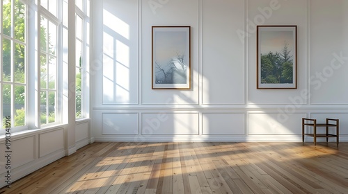 Wallpaper Mural Bright, sunlit room with wooden floors, large windows, and minimalist decor, featuring wall art and a small table; ideal for real estate, interior design, or lifestyle and living publications, Torontodigital.ca