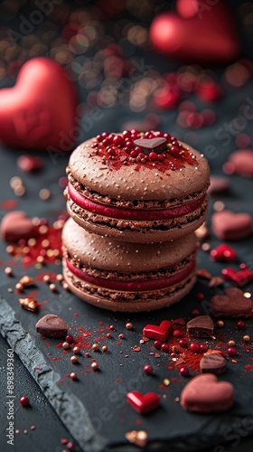 Valentaines day macaron in style of intricate texture megawave sparkling photo