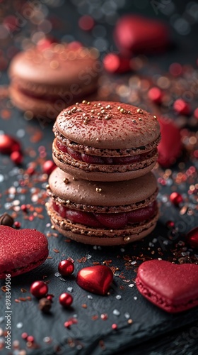 Valentaines day macaron in style of intricate texture megawave sparkling photo