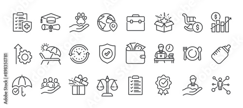Employee benefits thin line icons. Editable stroke. For website marketing design, logo, app, template, ui, etc. Vector illustration.