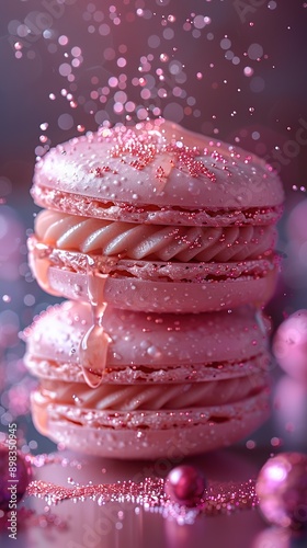 Valentaines day macaron in style of intricate texture megawave sparkling photo