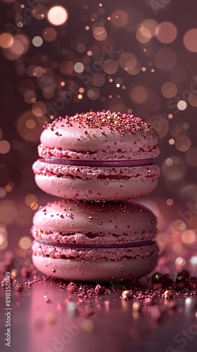 Valentaines day macaron in style of intricate texture megawave sparkling photo