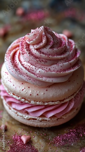 Valentaines day macaron in style of intricate texture megawave sparkling photo