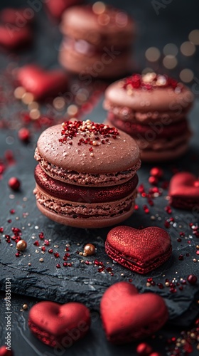 Valentaines day macaron in style of intricate texture megawave sparkling photo