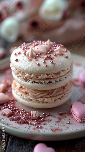 Valentaines day macaron in style of intricate texture megawave sparkling photo