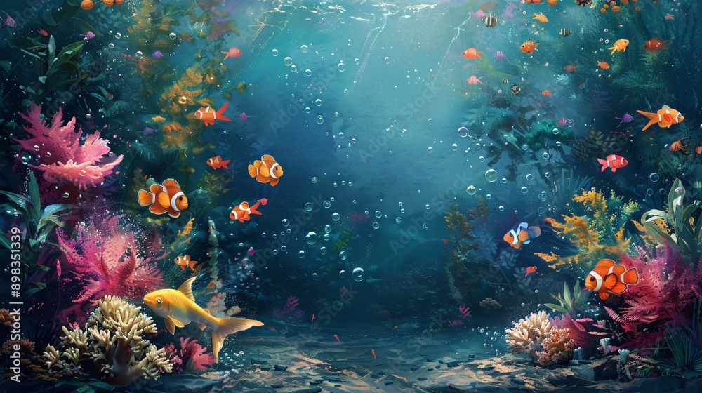 Underwater Scene with Vibrant Coral and Fish Underwater Scene with Vibrant Coral and Fish