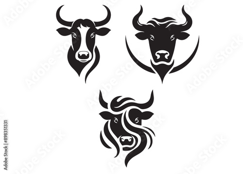 bull with head silhouette, buffalo cow ox bull head logo design, bull with horns vector, bull head vector, Angry bull head, cow head logo vector illustration