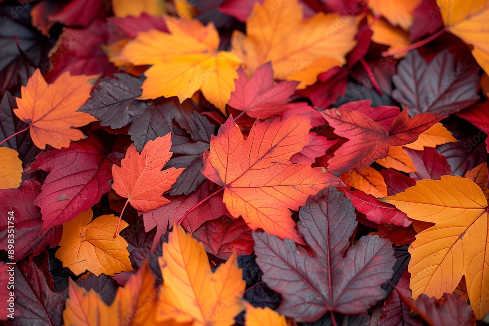 Close up of colorful autumn leaves on the ground