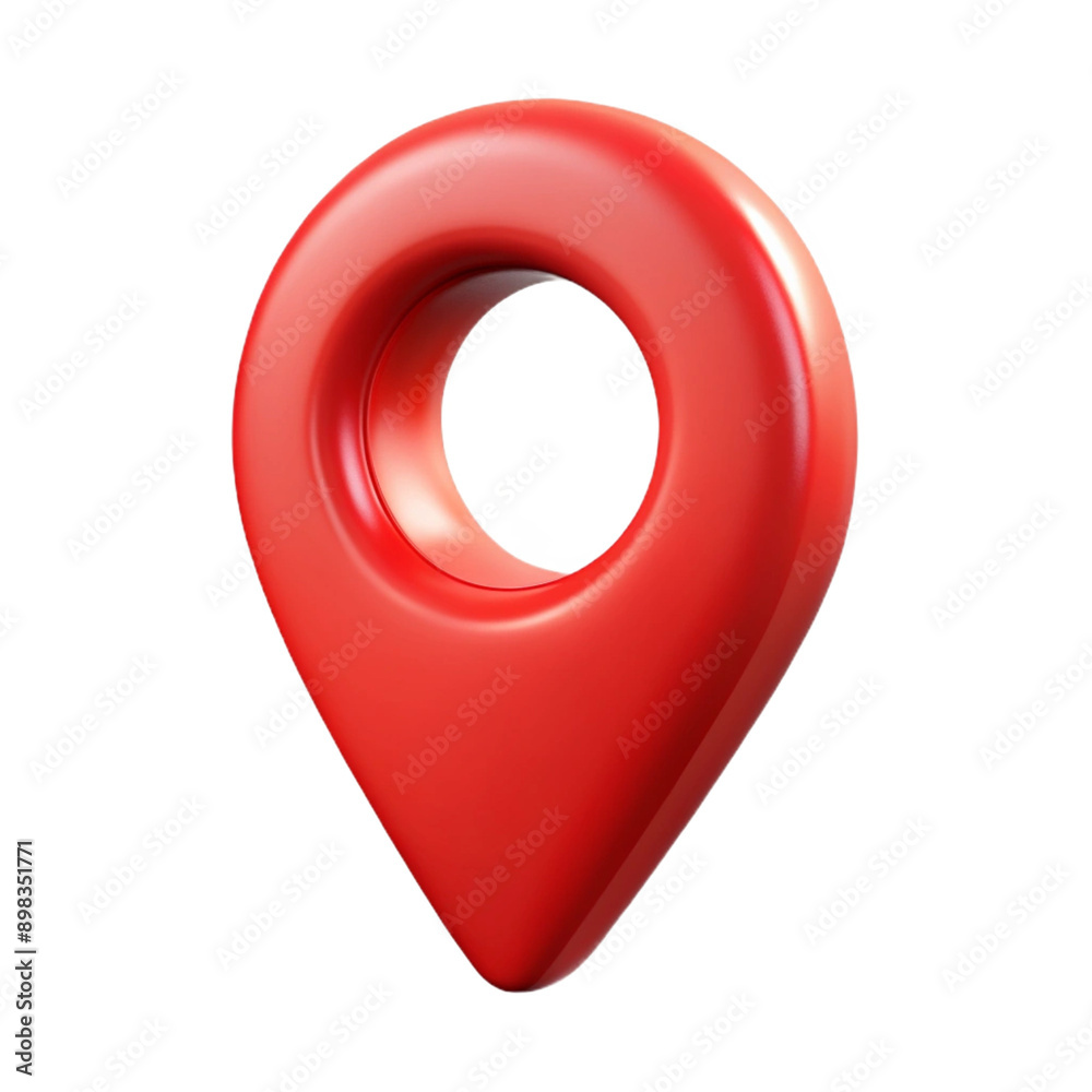 A shiny, three-dimensional red location marker with a hollow center, typically used in maps to denote a specific point of interest or location A shiny, three-dimensional red location marker with a hollow center, typically used in maps to denote a specific point of interest or location