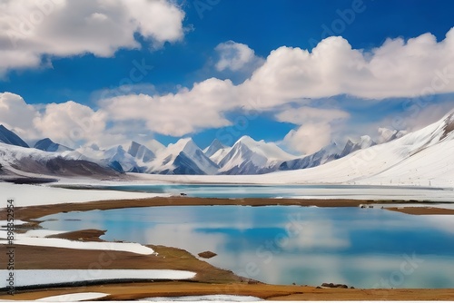 Gurudongmar Lake in North Sikkim. Generative AI photo