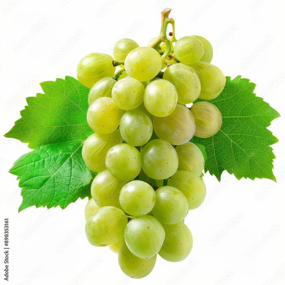Obraz premium Green grape with leaves isolated on white. With clipping path. Full depth of field.