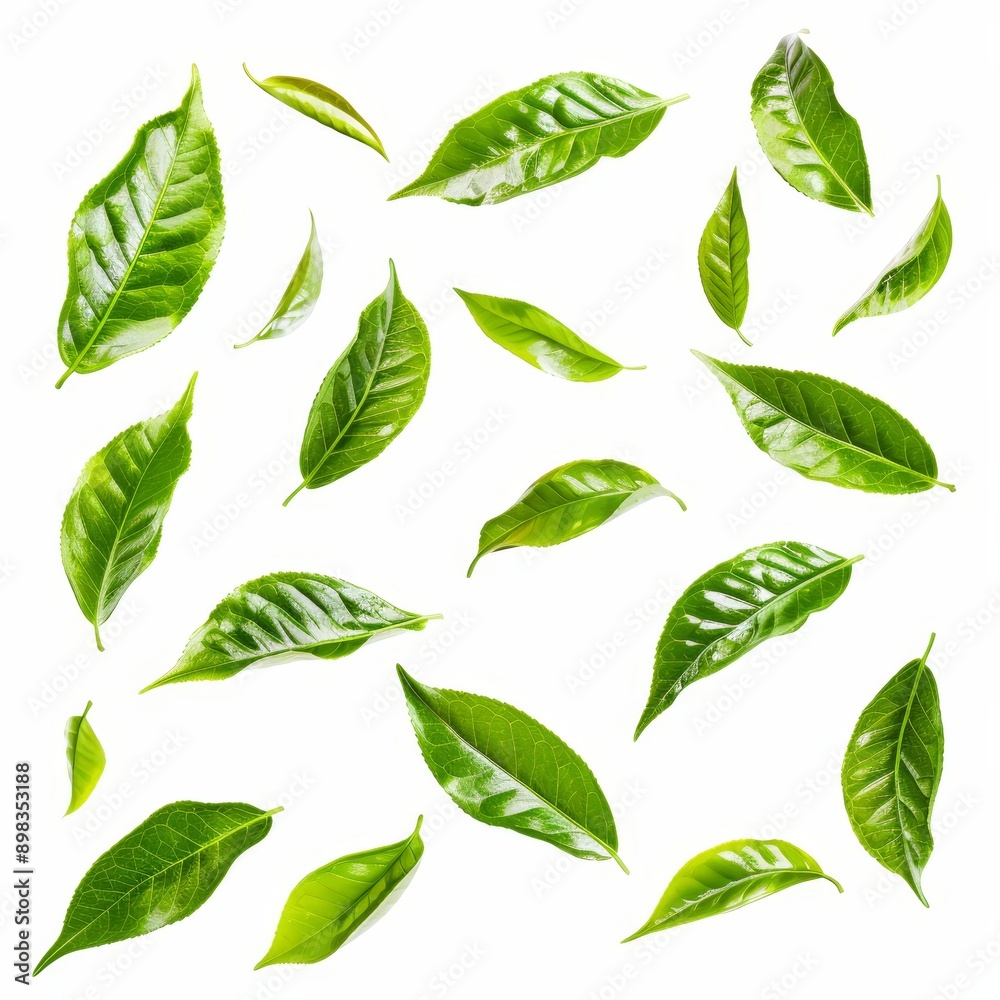 PNG file of green leaves movement falling flow 3D rendering illustration background PNG file of green leaves movement falling flow 3D rendering illustration background