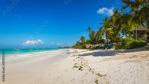 Beautifull Tropical White Sandy Beach with Azure Water on Zanzibar Island, Pingwe, Michamvi, Unguja, Tanzania, Africa