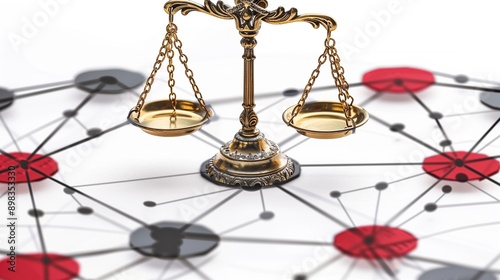 Scales of Justice on Network Diagram Representing Compliance and Governance