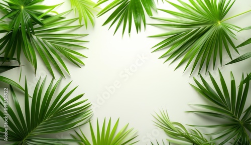 Three-dimensional rendering of realistic palm leaves and shrubs on transparent backgrounds