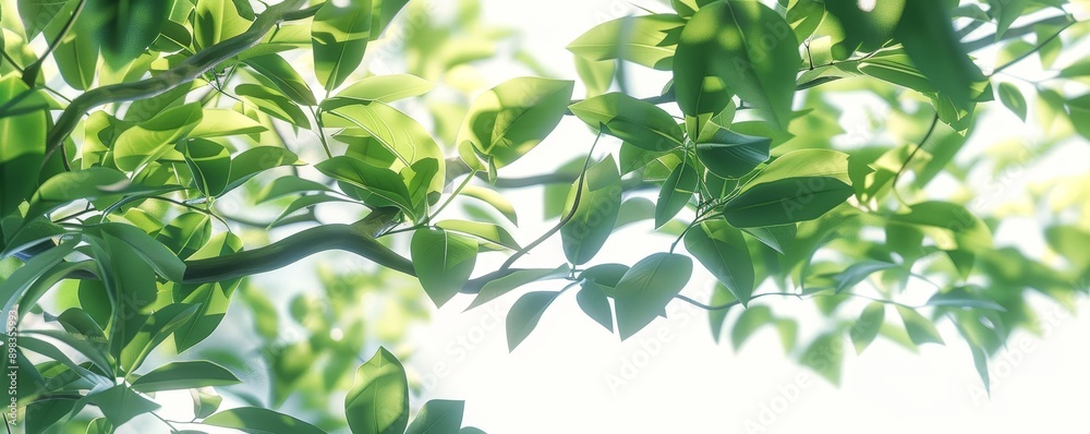 Obraz premium Transparent green tree branch leaves foreground 3D render