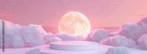 This presentation podium stands in front of a 3D product display cloud pastel scene render stand with the pink podium stage minimal abstract background beauty dreamy space studio pedestal smoke