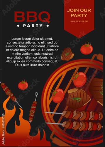 barbecue posters. bbq party invitations for summer bbq time. illustration bbq picnic poster template.vertical poster