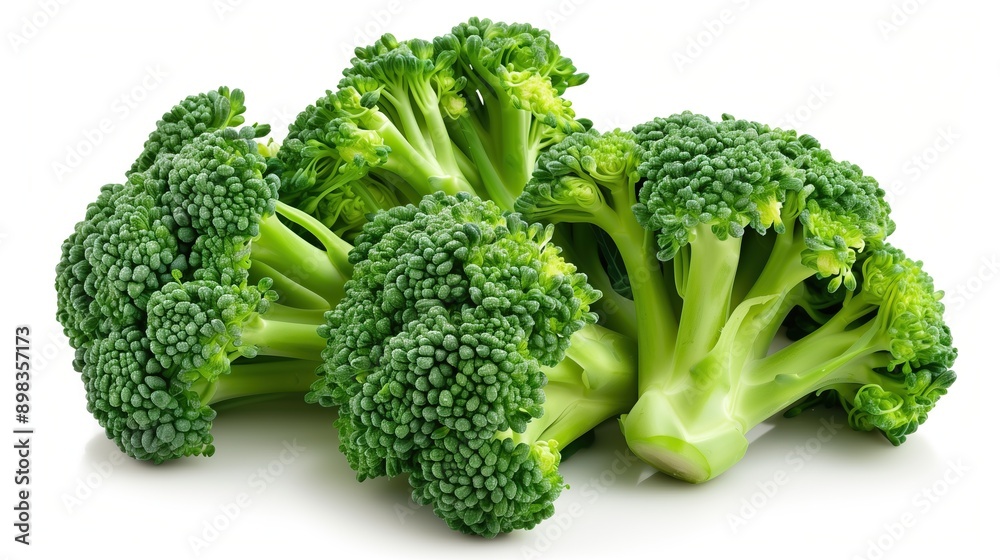 broccoli on white background, side view, close up broccoli on white background, side view, close up