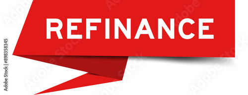 Red color speech banner with word refinance on white background