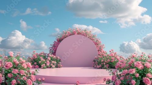 Background rose floral summer podium cosmetic valentine easter field scene gift purple day romantic day display. Pink 3D spring table beauty stand display nature white.