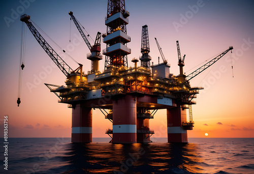 offshore oil rig drilling platform sunset high details high definition vibrant photo