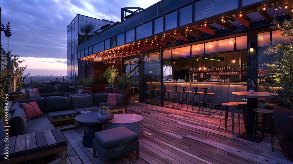 modern villa with a beautiful view, a large terrace with a bar with led lighting. Generated by AI modern villa with a beautiful view, a large terrace with a bar with led lighting. Generated by AI