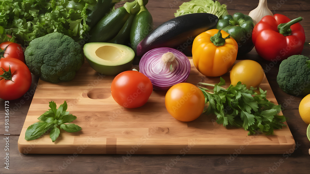 Chopping board background with fresh ingredients Chopping board background with fresh ingredients