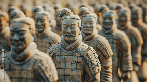 A group of statues of warriors stand in a line photo