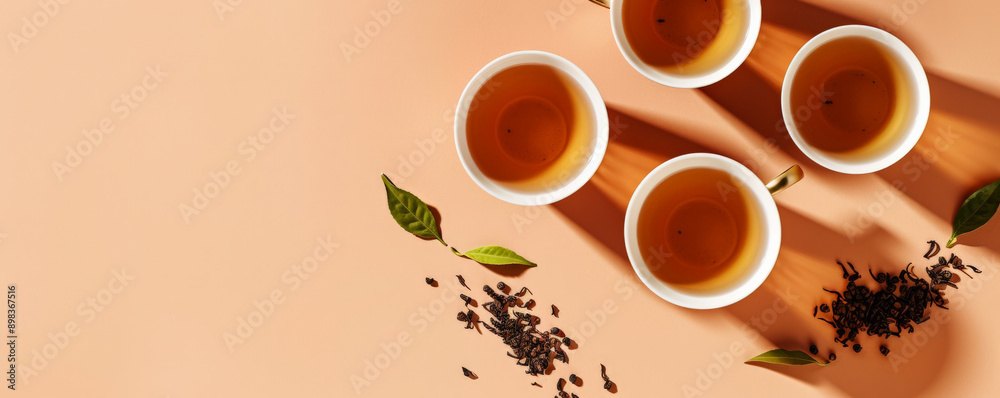 Mockup. Hot oolong tea on a pastel orange background, offering a ...