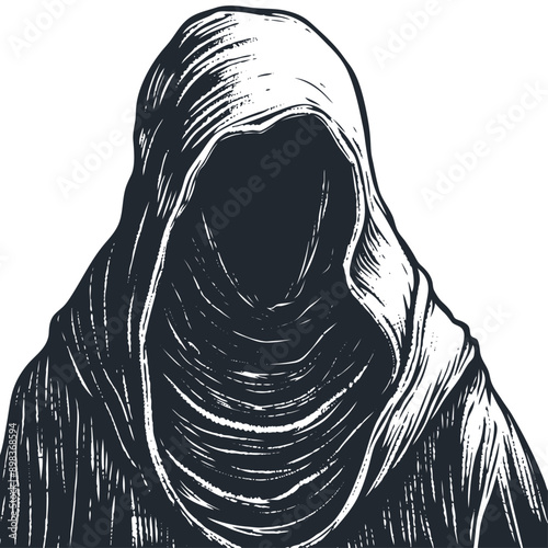Gloomy hooded figure without face, vector illustration