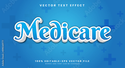 Medicare 3d editable text effect premium vector