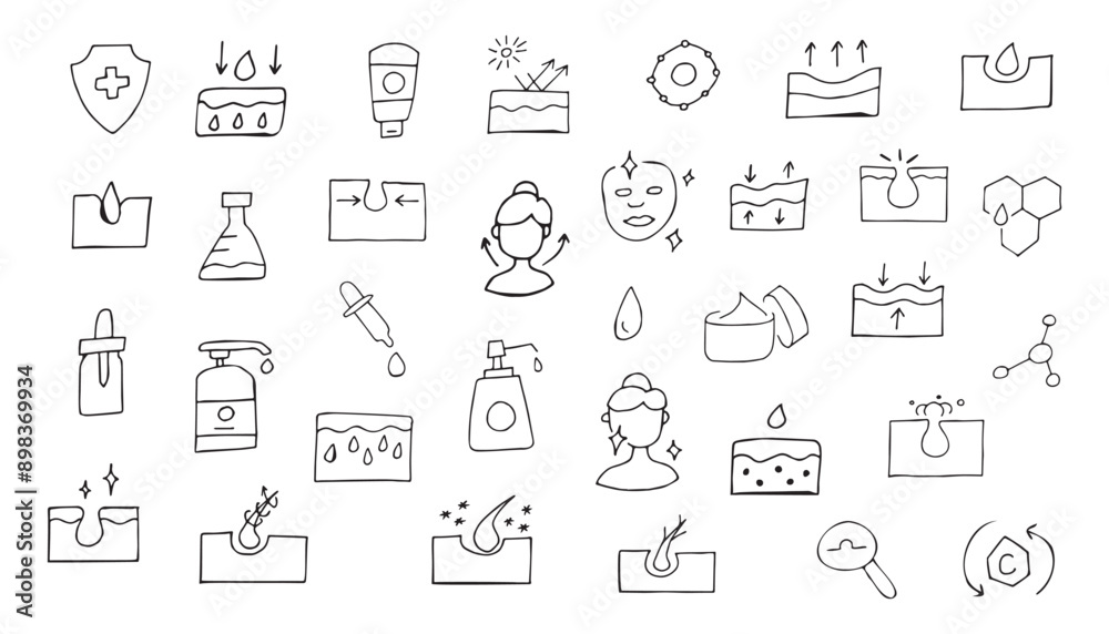 mask. skin. face. facial skin care. mask. clean skin. gel. oil. fabric mask. clay. structure. vector. frame. poster. doodle. postcard. sticker. colored. chemistry. natural. fat. rash.