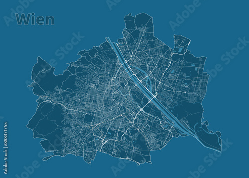 Vienna, Austria artistic blueprint map poster