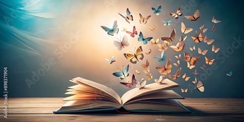 surreal paper butterflies come out free from the pages of a book abstract concept AI-Generated Content