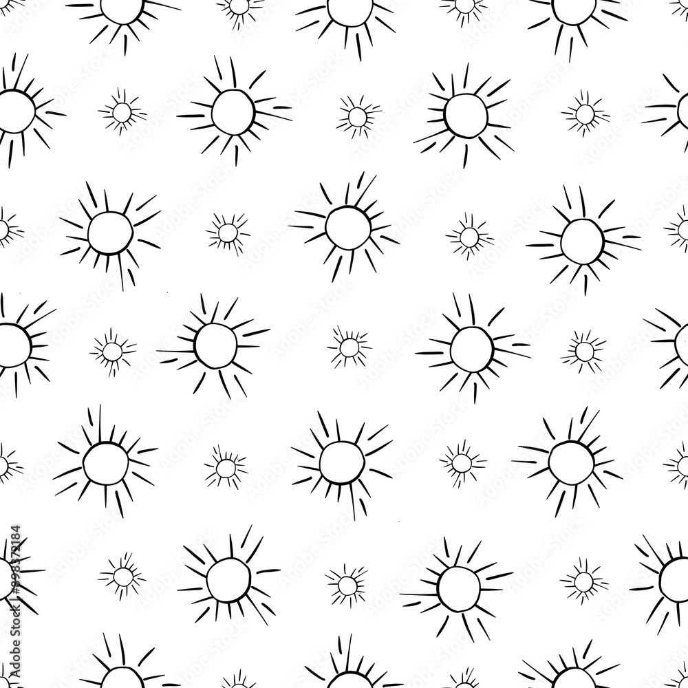 Seamless pattern sketch outline illustration isolated sun . White background. Print posters flyers badges clothes stationery wrapping paper. Seamless pattern sketch outline illustration isolated sun . White background. Print posters flyers badges clothes stationery wrapping paper.