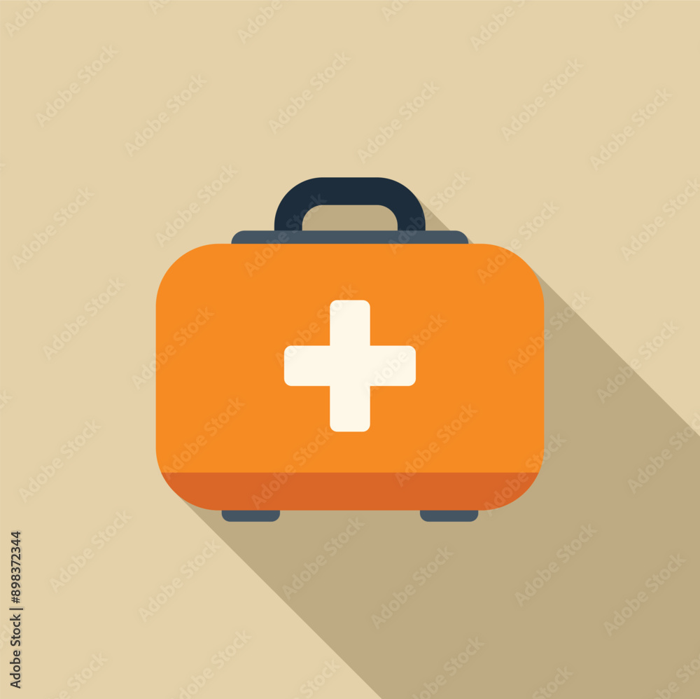 Orange first aid kit closed casting a long shadow, simple flat design Orange first aid kit closed casting a long shadow, simple flat design