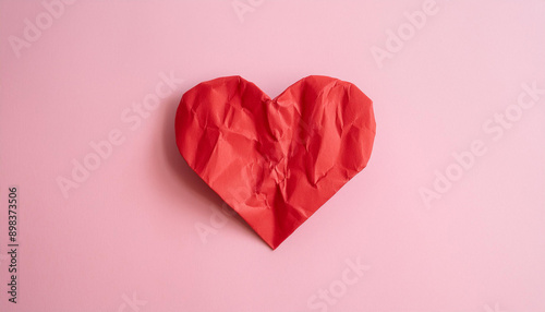 Wallpaper Mural Red crumpled heart made of paper on pink. Broken relationship, heartbreak and nostalgia. Torontodigital.ca