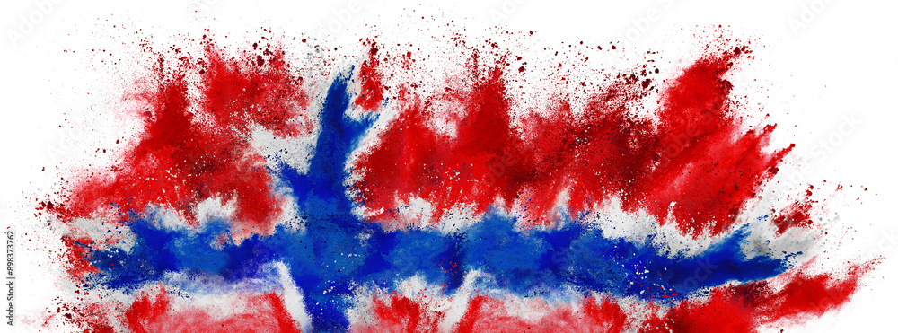 Φωτογραφία colorful flag of norway with red blue color holi paint powder explosion isolated on white background
