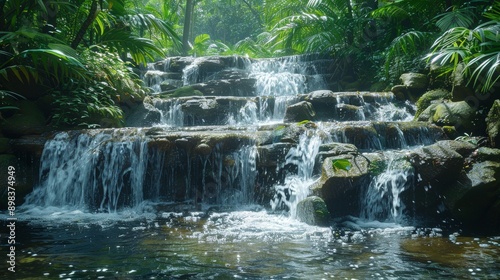 A refreshing waterfall in a tropical forest