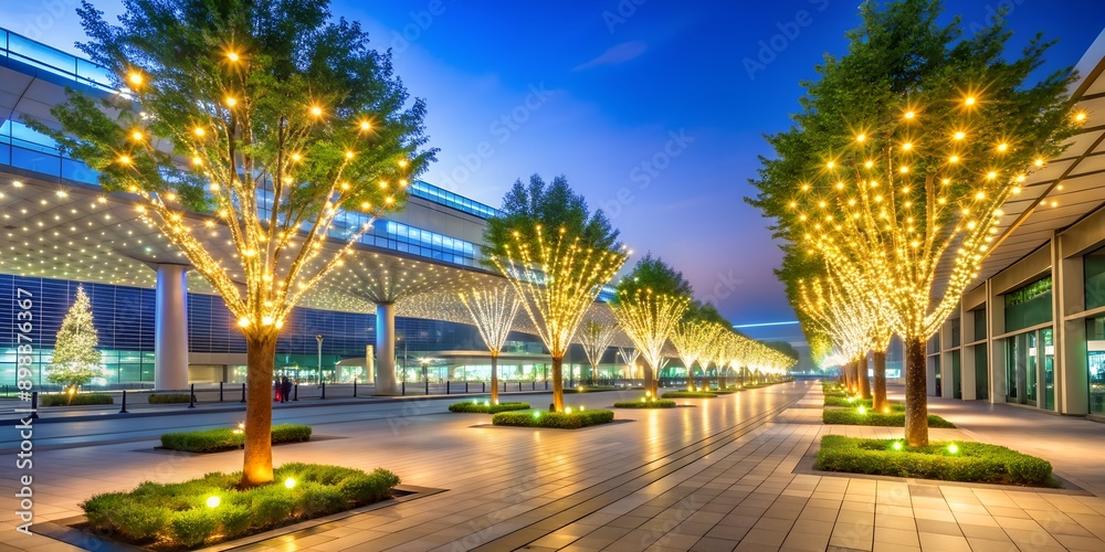 Trees illuminated with light bulbs in Incheon Airport AI Generative Trees illuminated with light bulbs in Incheon Airport AI Generative