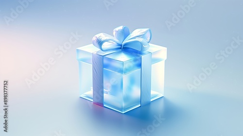 Elegant Transparent Gift Box with a Blue Ribbon and Bow