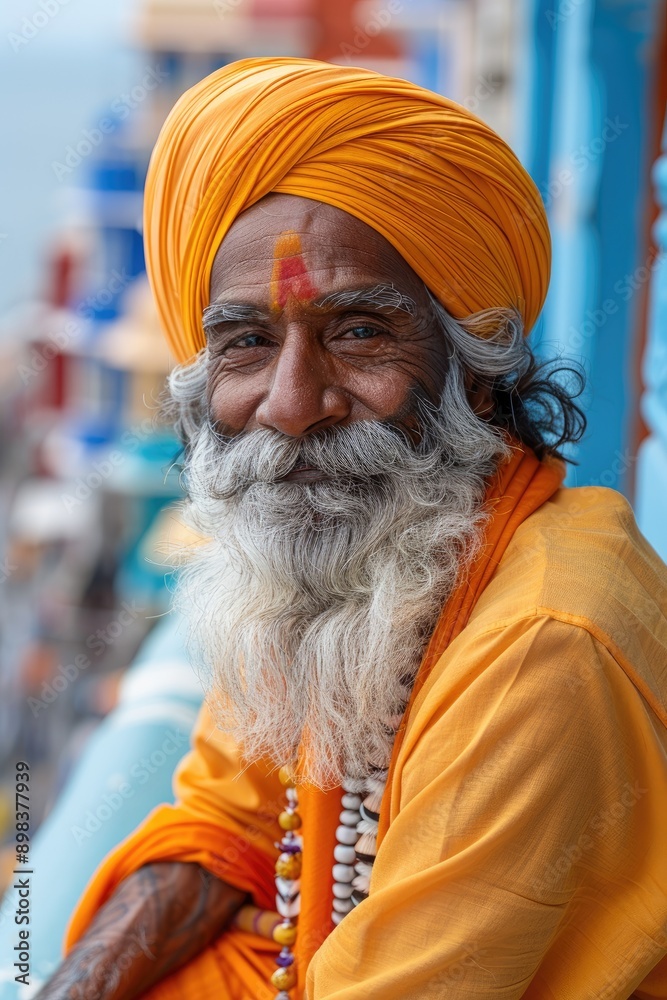 Portrait of senior Indian man in a turban smiling to camera on the street Portrait of senior Indian man in a turban smiling to camera on the street