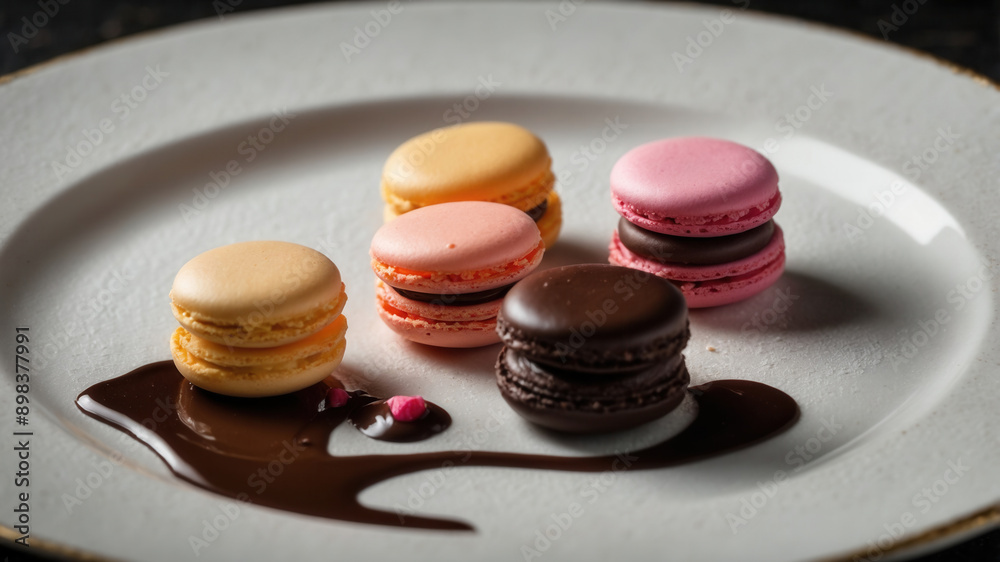 Colorful macaroons on a white plate, close-up Colorful macaroons on a white plate, close-up