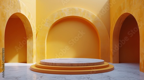 White and Yellow Room With Arches and Steps